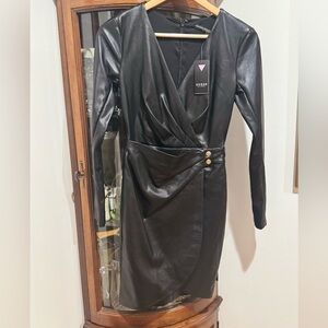 Guess Black Long Sleeve Plunge Wrap Dress